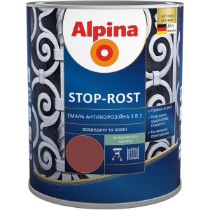 Емаль Alpina Stop-Rost 3 в 1 Ral 3011 Шовковисто-матова 0.75 л Червоно-коричнева (948103634) в Рівному