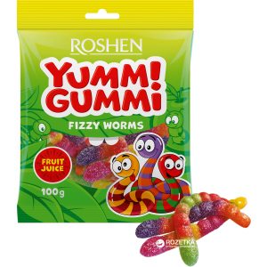 Упаковка цукерок Roshen желейних Yummi Gummi Worms 100 г х 22 шт (4823077622182) ТОП в Рівному