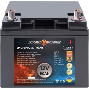 купити Акумулятор літієвий LogicPower LiFePO4 12V - 90 Ah (+ праворуч, зворотна полярність) пластик (LP13282)