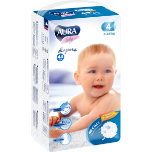 Подгузники одноразовые для детей AURA baby 4 7-14 кг 44 шт (4752171003309) лучшая модель в Ровно