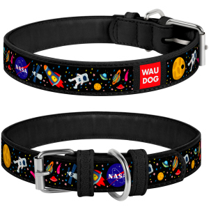 Нашийник для собак шкіряний Collar WAUDOG Design з QR паспортом, малюнок "NASA", M, Ш 20 мм, Дл 30-39 см (0020-0047-01) ТОП в Рівному