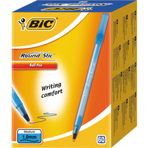 Набір кулькових ручок BIC Round Stic M Blue, 60 шт., вузол для письма 1мм, товщина лінії 0,4мм (3086123256378) ТОП в Рівному