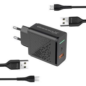 Зарядний пристрій Grand-X Fast Charge 5-в-1 QC3.0, AFC, SCP, FCP, VOOC 22.5W + microUSB + TypeC (CH-850MT) в Рівному