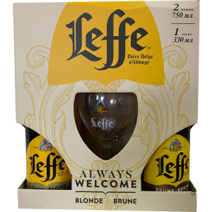 Подарункова упаковка Leffe Blonde світла фільтрована 6.4% 0.75 л + Brune темна 6.5% 0.75 л + Келих 0.33 л (4820034922286)