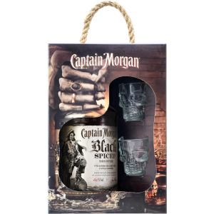 Ромовый напиток Captain Morgan Spiced Black 1 л 40% + 2 рюмки (4820178650991) в Ровно