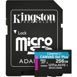 Kingston MicroSDXC 256 ГБ Canvas Go! Plus Class 10 UHS-I U3 V30 A2 + SD-адаптер (SDCG3/256GB) в Рівному