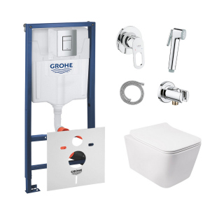 Комплект инсталляция Grohe Rapid SL 38772001 + унитаз с сиденьем Qtap Crow QT05335170W + набор для гигиенического душа со смесителем Grohe BauLoop 111042 лучшая модель в Ровно