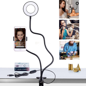 Тримач гнучкий UKC для смартфона штатив PLUS LED підсвічуванням кільце на прищіпці для трансляцій блогера Professional Live Stream Black ТОП в Рівному