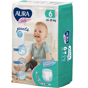 Трусики одноразовые для детей Aura 6/XXL 16-25 кг jambo-pack 37 шт (4752171005112)