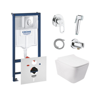 Комплект инсталляция Grohe Rapid SL 38721001 + унитаз с сиденьем Qtap Crow QT05335170W + набор для гигиенического душа со смесителем Grohe BauLoop 111042 в Ровно