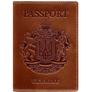 Новий Обкладинка для паспорта шкіряна з українським гербом BlankNote BN-OP-UA-k Коричнева краща модель в Рівному