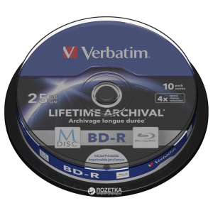 Verbatim M-Disc BD-R 25 GB 4x Cake 10 шт Printable (43825) лучшая модель в Ровно